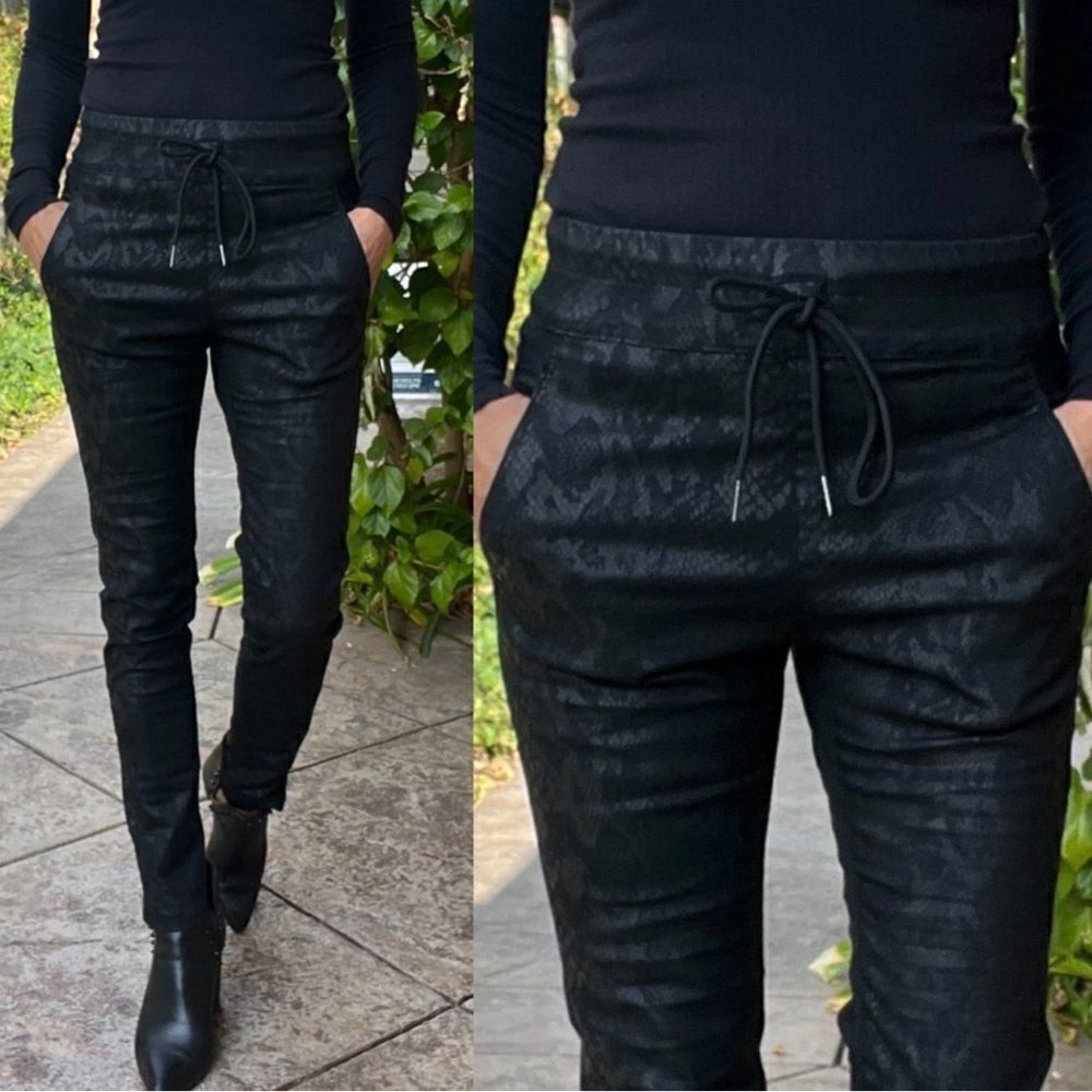 Bevy Flog Shely Black Python High Rise Drawstring Pants